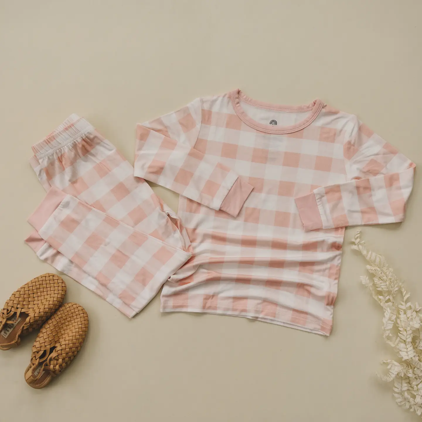 Kids 2 Piece Pink Gingham Bamboo Pajamas