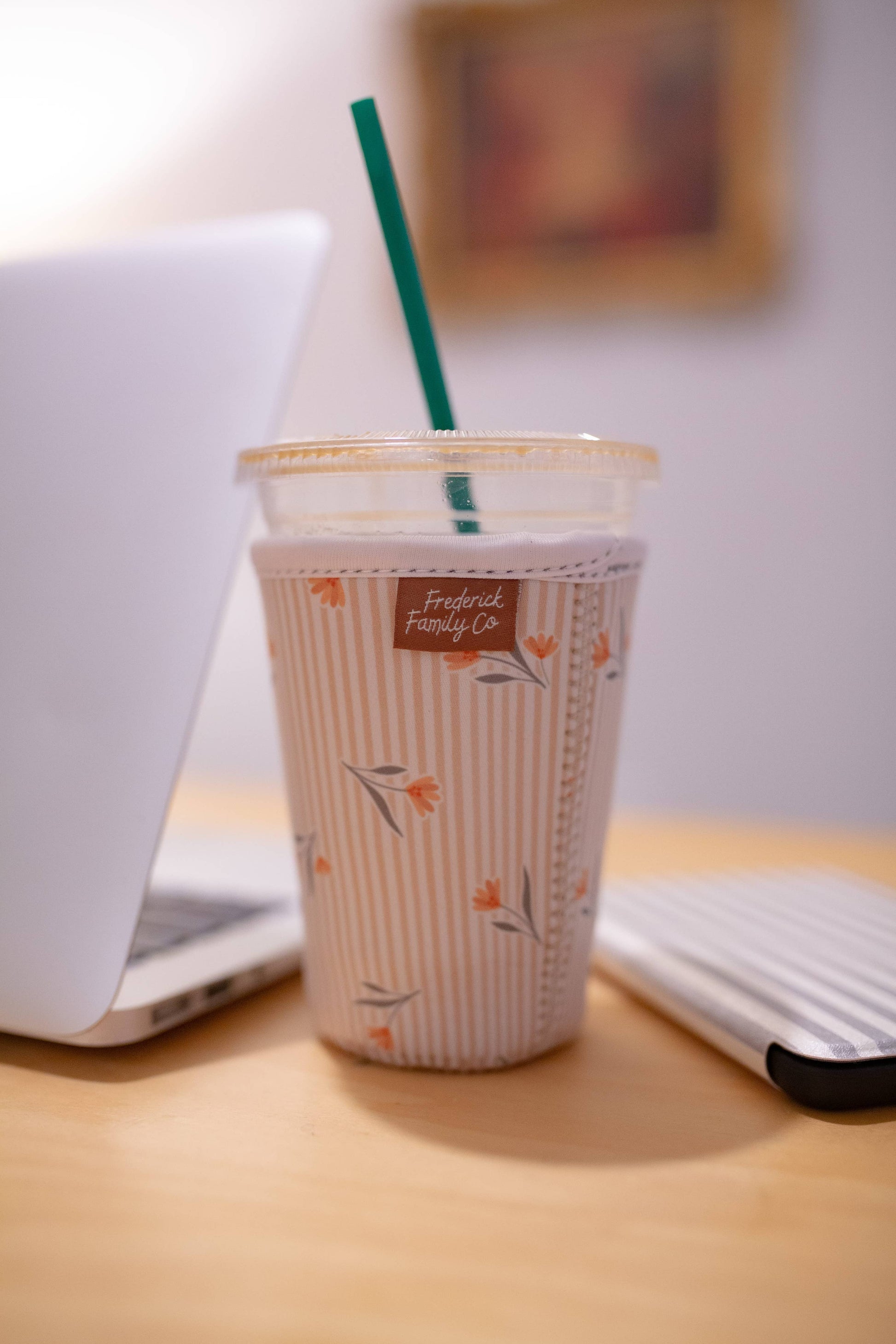 Green Striped Iced Coffee Sleeve