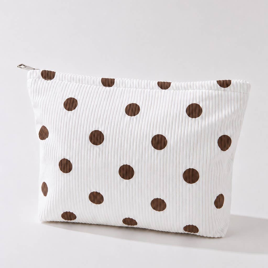 CORDUROY POLKA DOT COSMETIC MAKEUP POUCH BAG