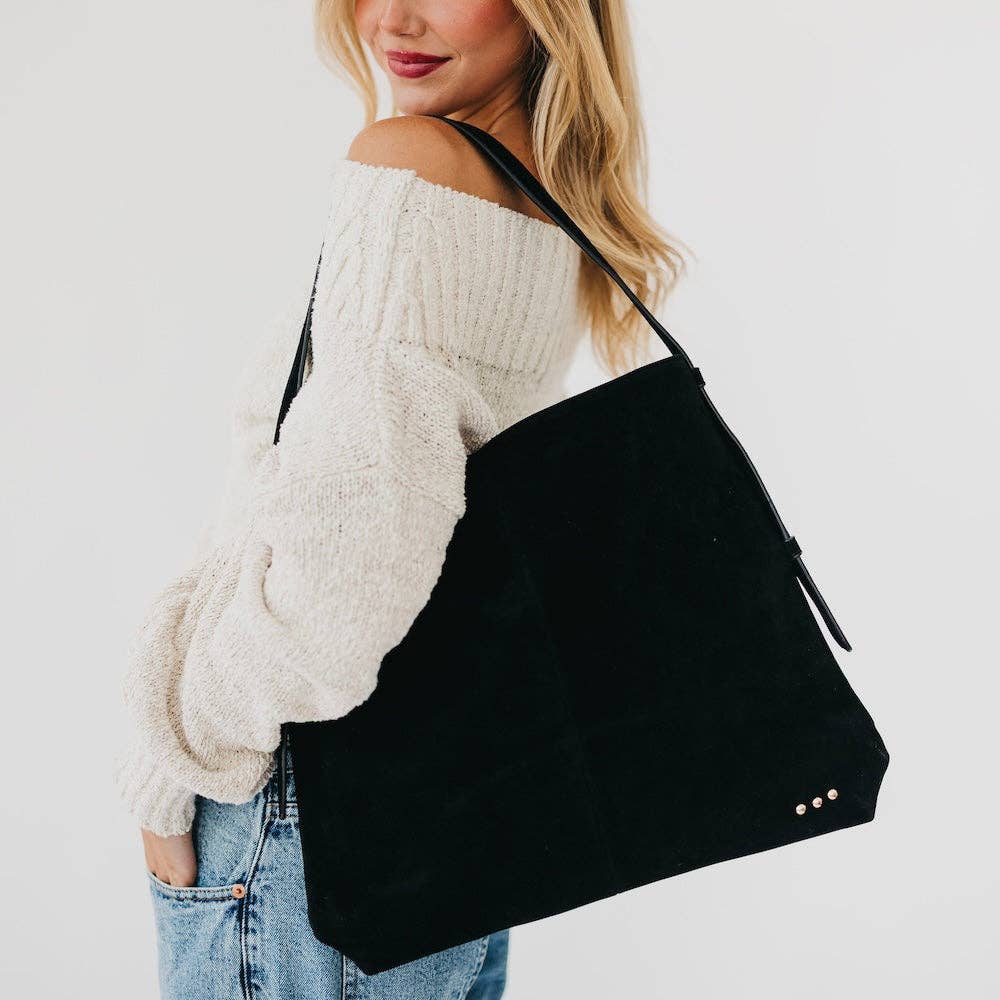 Evie Suede Hobo Shoulder Bag: Black