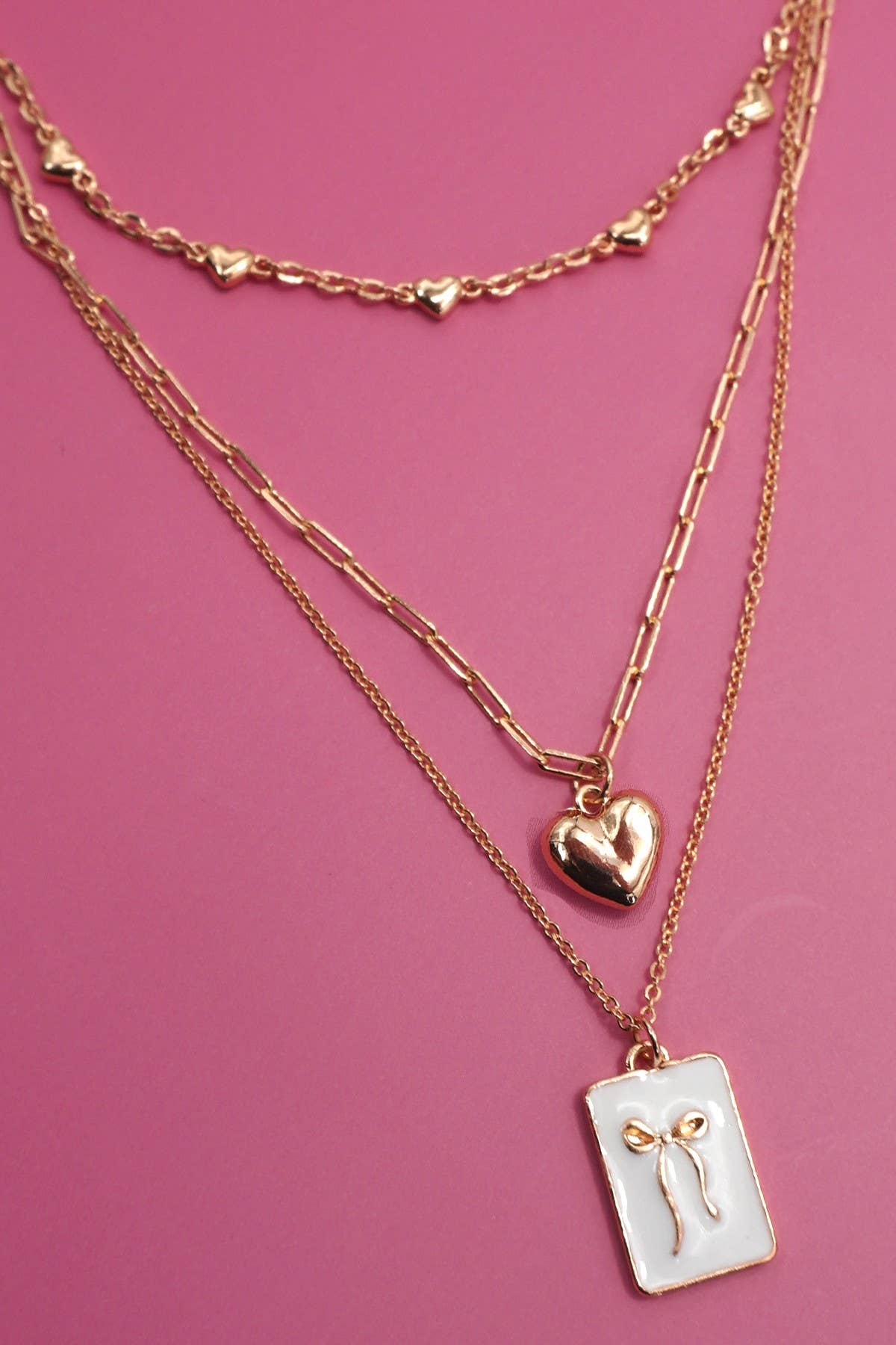 BOW EPOXY CHARM LAYERED NECKLACE