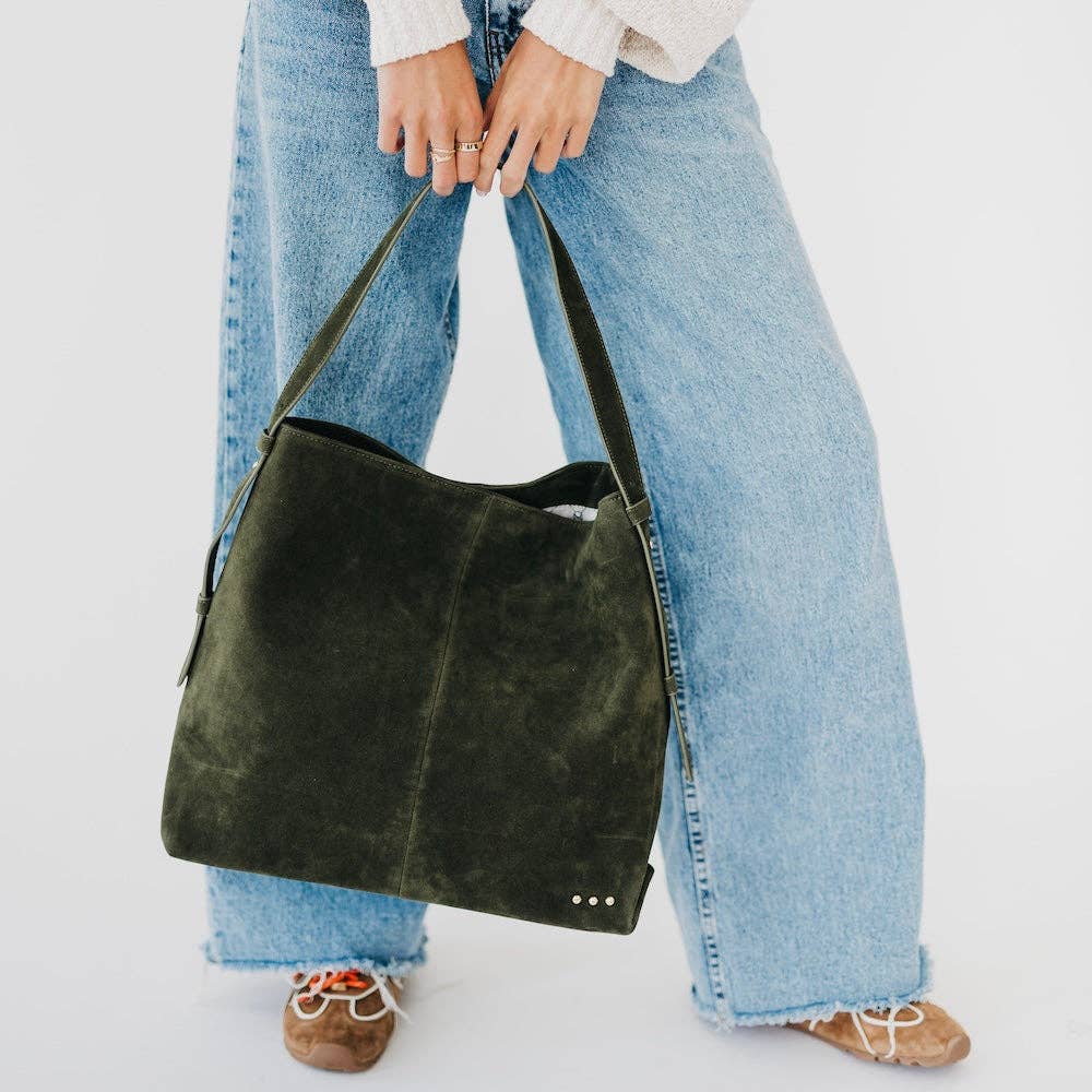 Evie Suede Hobo Shoulder Bag: Olive