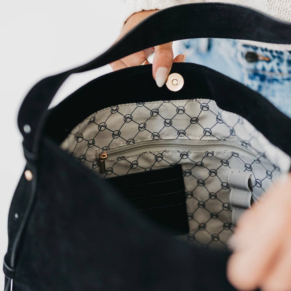 Evie Suede Hobo Shoulder Bag: Black